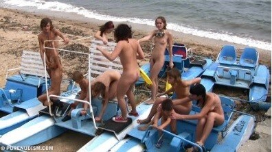 A group of naturists at sea - A naked persons soul is visible through their body
