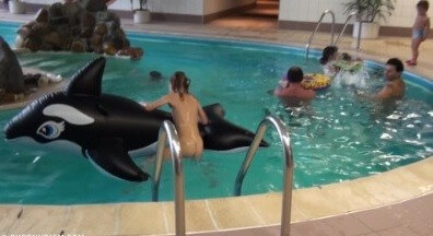 Indoor dolphin ride Full HD - Nudism brings joy to life